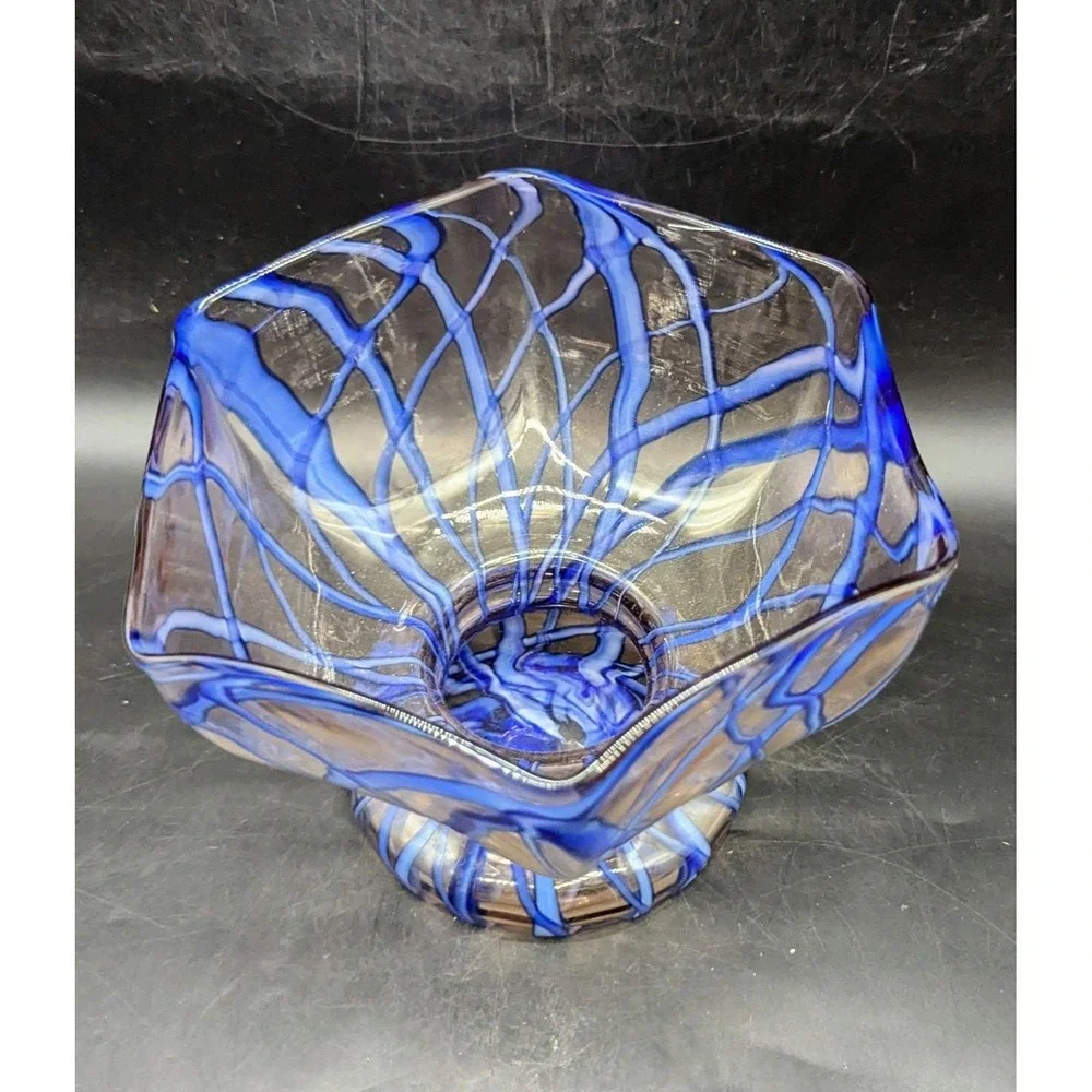 Vintage 1930's Ernst Steinwald & Co.  Czech Bohemian Glass Blue Splatter Bowl 6